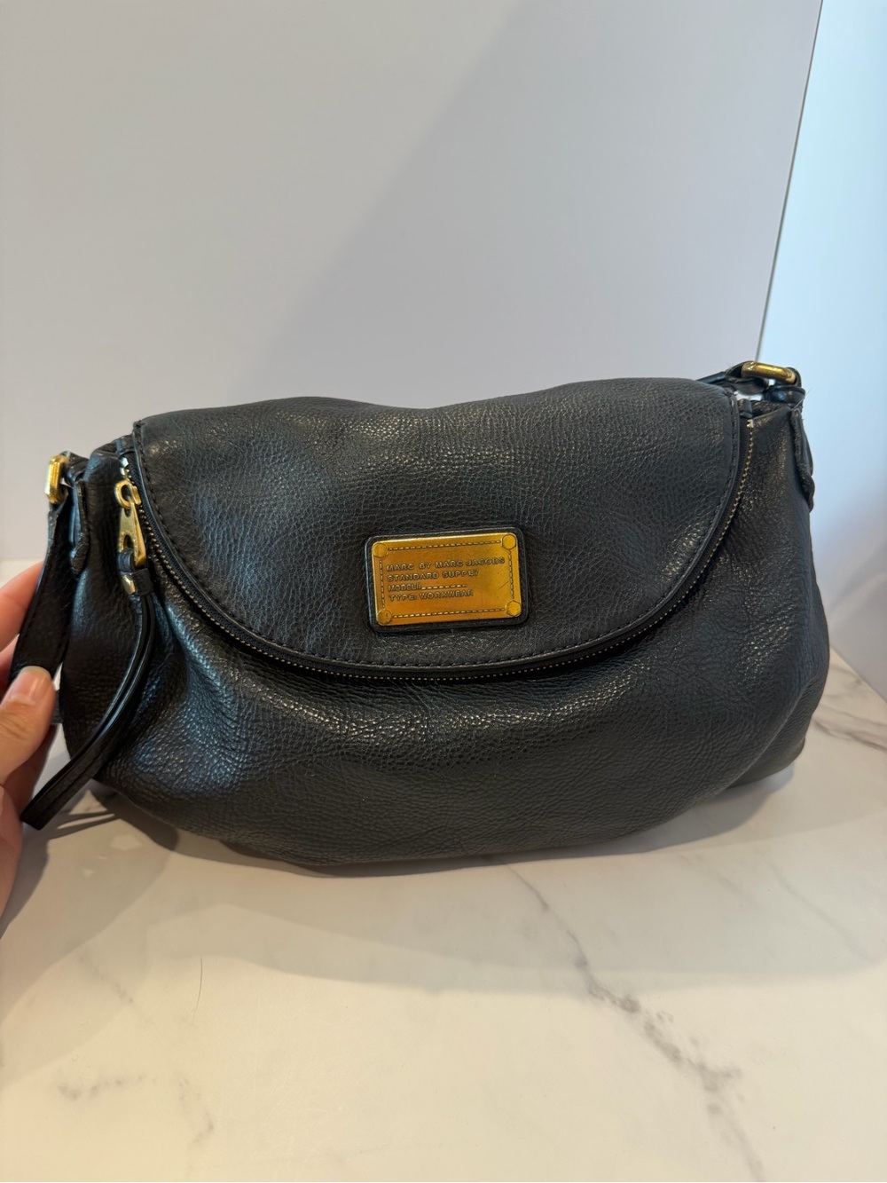 Marc by Marc Jacobs Natasha Large Black Leather Crossbody Bag with Gold Plate
